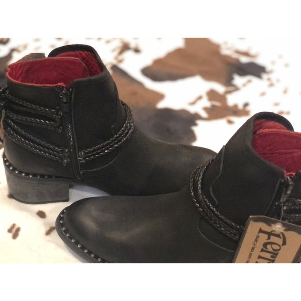 Ferrini Black Ankle Boots New Studded Braided Block Heel Booties women's 10
